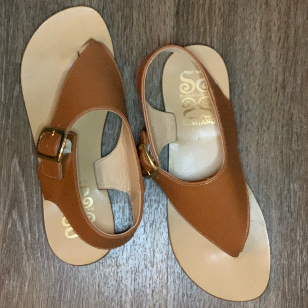 SianoviaRoma Positano Italian Leather Caramel Brown Leather Sandals Gold Buckle - Picture 7 of 9
